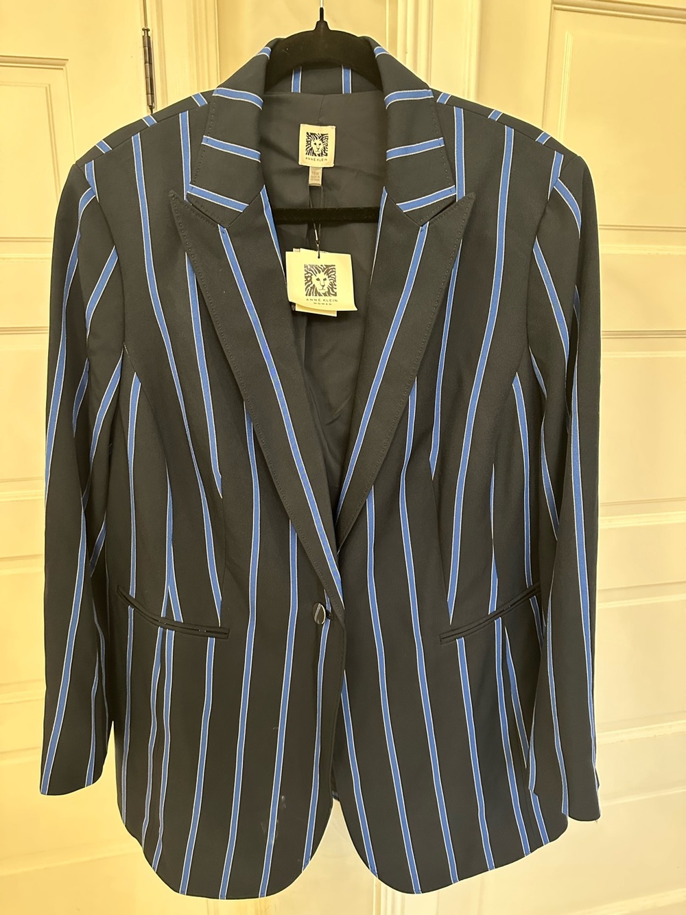 NEW Anne Klein Women’s Plus 18W Blue Striped One-Button Lined Blazer Careerwear